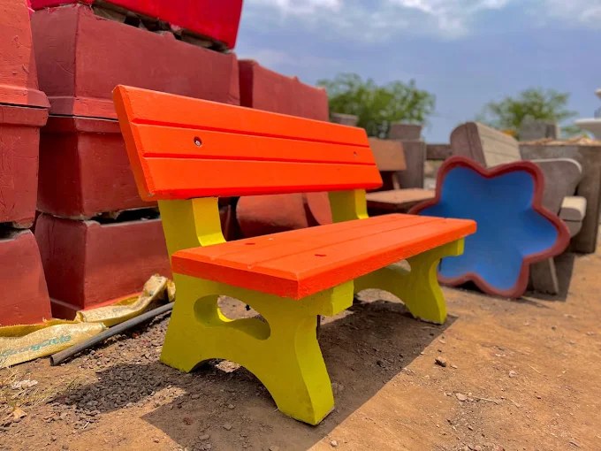 Colorful cement bench